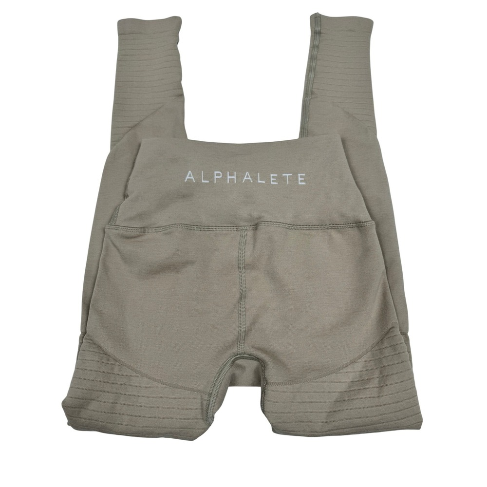 Alphalete Womens XS Moto Ribbed High Waisted Leggings Taupe Brown Athletic 23in